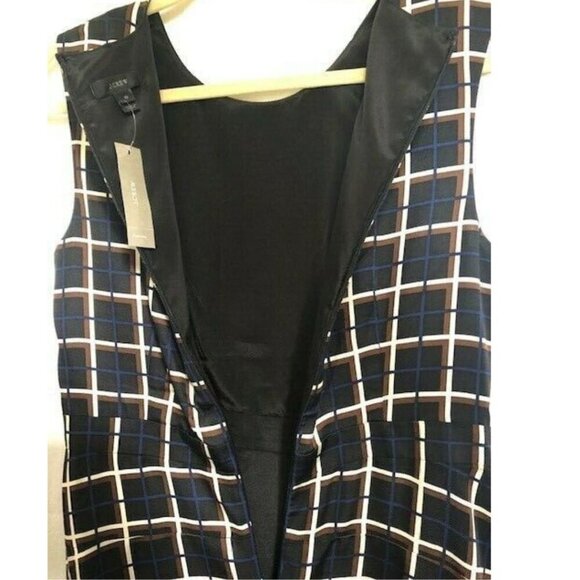 J Crew Silk Dress 10 Black Sleeveless A-Line Flare Knee Length Windowpane - Picture 9 of 11